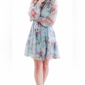 Ivy City Co Eleanor Light Blue Floral Long-Sleeve Tiered Dress